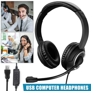 USB Wired Headset Headphone with Mic Noise Cancelling for PC Laptop Call Office~ - Picture 1 of 14