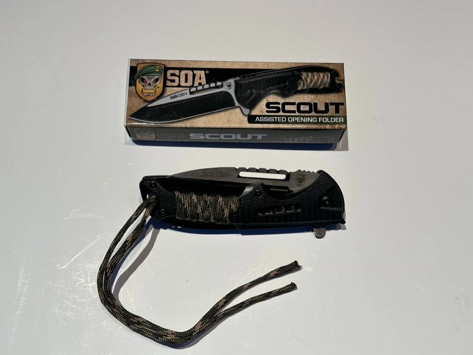 Navaja de Bolsillo de Apertura Asistida SOA Scout - Negra con Envoltura Paracord Camuflaje Nueva de Lote Antiguo Foto 1 de 4