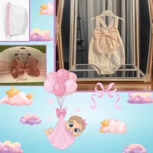 Girls NWT Martin Aranda Bubble Romper Eyelet & Bow Lined Free Bow 9 Months - Picture 1 of 12