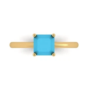 1.0 ct Asscher Cut Turquoise Stone Wedding Bridal Promise Ring 14k Yellow Gold - Picture 1 of 11