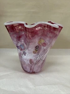 PAUL ALLEN COUNTS Hand Crafted FAZZOLETTO POLYCHROME Studio Art Glass VASE 12” - Picture 1 of 14