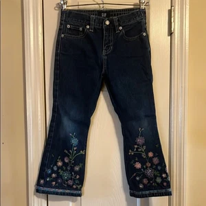 GAP Kids Girls Size 5 Vintage Y2K Floral Embroidered Flare Jeans Boho - Picture 1 of 11