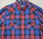 American Eagle Shirt Mens XL Blue Red Plaid Western Vintage Fit Snap Flap Pocket