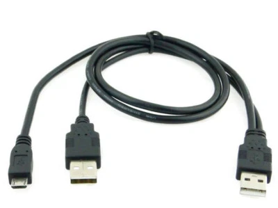 USB 2.0 A Male to A Male + Micro 5-Pin Male Y Cable Data Power for HDD - Image 1 of 4