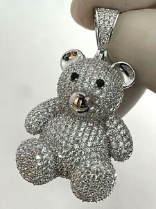 Pendentif ours en peluche 2 pouces taille ronde simulée diamant blanc plaqué or blanc 3 ct