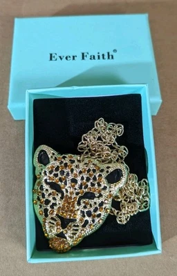 Collar de cristal austriaco con cara de leopardo, dorado con estrás y cadena para mujer... Foto 1 de 2