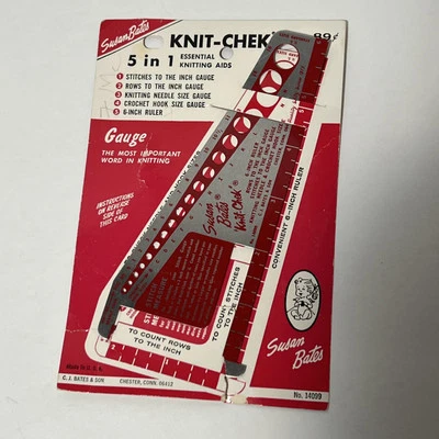 Susan Bates Knit Chek - No. 14099 - Medidor de aguja, medida de puntada, regla de 6" metal Foto 1 de 4