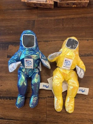 Lot (2) Intel Inside Pentium II Plush Astronaut Bunny People 1997 Yellow & Blue - Image 1 of 2