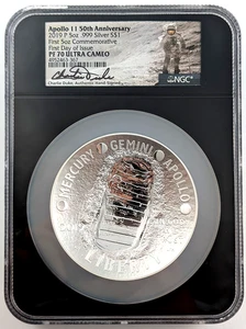 2019 P Apollo 11 Proof 5 Ounce Silver $1 NASA Charlie Duke Signed NGC PF70 FDOI - Picture 1 of 5
