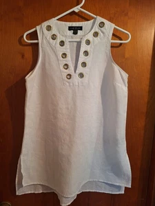 august silk Size S White Cotton & Linen Sleeveless Tunic Top W/ Grommets - Picture 1 of 7