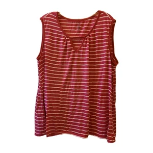 Just Be Sleeveless Top Womens Plus Size 3X Hot Pink White Striped Keyhole Comfy - Picture 1 of 6
