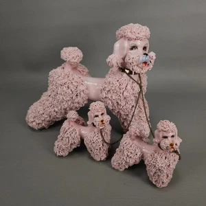 XLarge Estatuilla De Porcelana Rosa Spaghetti Poodle Kreiss Años 50 Dos Cachorros - Imagen 1 de 13