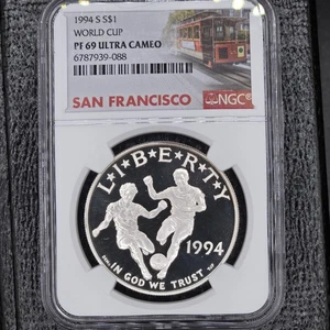 1994 World Cup Silver Commemorative Coin - NGC Graded PF-69 - Picture 1 of 2
