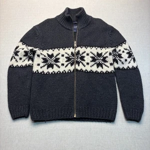 Vintage Gap Mens Hand Knitted Nordic Sweater Gray Full Zip Snowflake Heavy - Picture 1 of 5