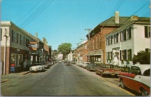 DAMARISCOTTA, Maine Postcard "MAIN STREET Showing Post Office & Library" c1960s - Picture 1 of 2
