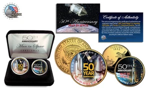 MAN IN SPACE *50th Anniversary* NASA 24K Gold U.S.A Legal Tender 2-Coin Set-NEW - Picture 1 of 2