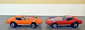 2 Hot Wheels Corvette Stingrays Orange & Red 1975 Car VTG Hong Kong Mattel - Picture 1 of 7