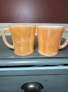 Vintage Fire King Glass Peach Luster. A Set of 2 Coffee Cups With D Handle - Picture 1 of 14