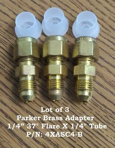 Lot of 3 Parker Brass Adapter 1/4" 37° Flare x 1/4" Tube  P/N: 4XASC4-B - Picture 1 of 3
