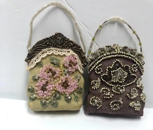 Monederos de red estilo victoriano Shabby Cottage Chic conjunto de 2 adornos con cuentas - Imagen 1 de 9
