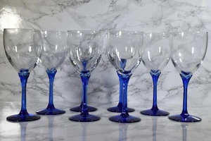 Libbey Domaine Blue Tulip Stem Wine Glasses Set of 8 Vintage - Picture 1 of 5