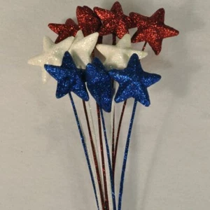 Glitter Star Pick Patriotic Red White Blue Assorted 10 Piece Pack #51003809 - Picture 1 of 1