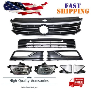 For VW Passat 2016-2019 Front Bumper Upper Lower Grille W/Fog Light Reflector - Picture 1 of 15