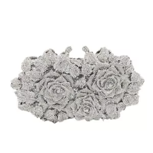 Evening Clutch Handbag Crystal Rhinestone Rose Flower Wedding Party Purse Bag - Picture 1 of 38