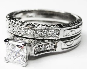 925 Sterling Silver Wedding Ring Set Square Shape Women White CZ ADASTRA JEWELRY - Picture 1 of 5