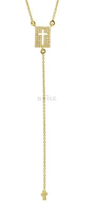 14K Gold 0.38 CT VS/F-G Diamond Crucifix Cross Pendant Drop Lariat Necklace - Picture 1 of 7