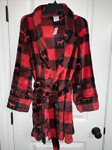 Accappatoio nuovo con etichette Victorias Secret VS rosa accogliente pile rosso nero bufalo a quadri taglia XS/S - Foto 1 di 3
