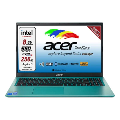 Acer Notebook Intel N6000 SSD 256 GB RAM 8 GB 15,6" FullHD Blue Pronto all'Uso - Immagine 1 di 4