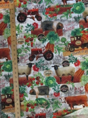 Tractores de granja de colección animales ovejas cerdos producen tela de algodón FQ  Foto 1 de 4