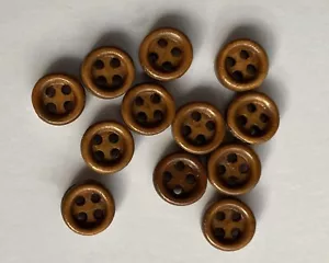 6 x Natural Wooden Round Buttons 9mm - Picture 1 of 2