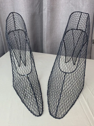 Decorative Wire Shoe Baskets Lot Of 2 High Heels Decor Centerpiece Black Mesh Cover