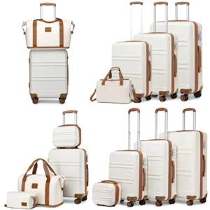 Cream 12/20/24/28Inch Hard Shell ABS Suitcase 4 Wheels Cabin Luggage Travel Bag - Picture 1 of 28