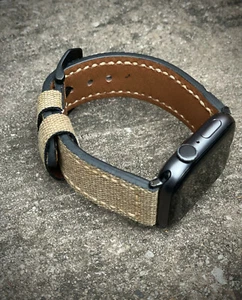Per Apple Watch 8 7 6 40/41/44/45/49 mm tela marrone spessa / cinturino orologio in pelle - Foto 1 di 7