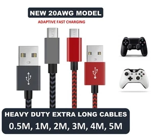 1M 2M 3M 4M 5M Long A Male to MICRO B USB 2.0 Charger Cable Lead XBOX ONE PS4 - Picture 1 of 11