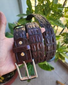 Brown 100% Genuine Double Hornback Crocodile Leather Skin Men's Belt Handmade
