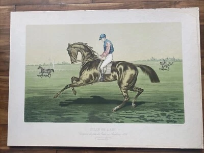 Antique Art Deco Lithograph Equestrian Print French Fille De L'Air Horse 1930 - Image 1 of 4
