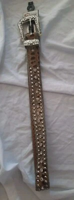 Cinturón Nocona Cuero Estrás Occidental Tachonado Tooled Talla Pequeña 29"-33" Foto 1 de 4