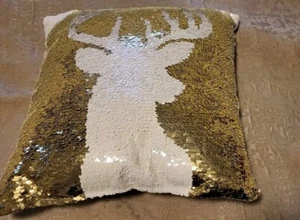 Almohada de reno con lentejuelas franela blanca trasera 15 X 15 gran artículo - Imagen 1 de 15