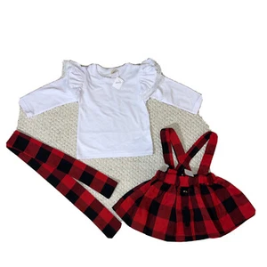 New Toddler Kids Baby Girl 9- 12 Months 3pc Set Suspender Skirt Dress Top Bow - Picture 1 of 9