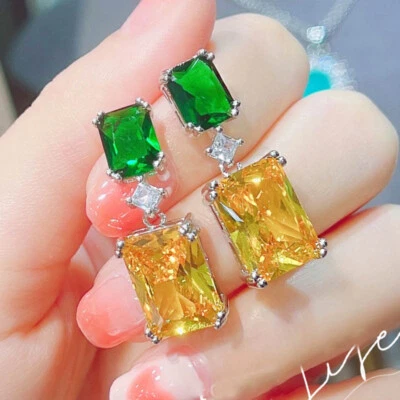 NEW Shinny Summer Holiday Jewelry Mix Yellow Green Citrine Silver Women Earrings - Image 1 of 4