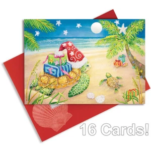 Christmas Cards Sea Turtle - Embellished with foil and glitter - 16 Per Box - Picture 1 of 1