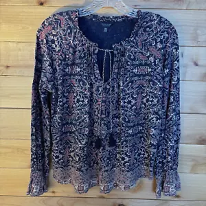 Blusa campesina con volantes florales borlas Lucky Brand para mujer talla M - Imagen 1 de 9