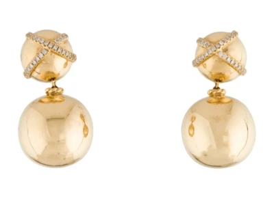 $3700 DAVID YURMAN 18K GOLD SOLARI DIAMOND PAVE DROP EARRINGS - Image 1 of 3