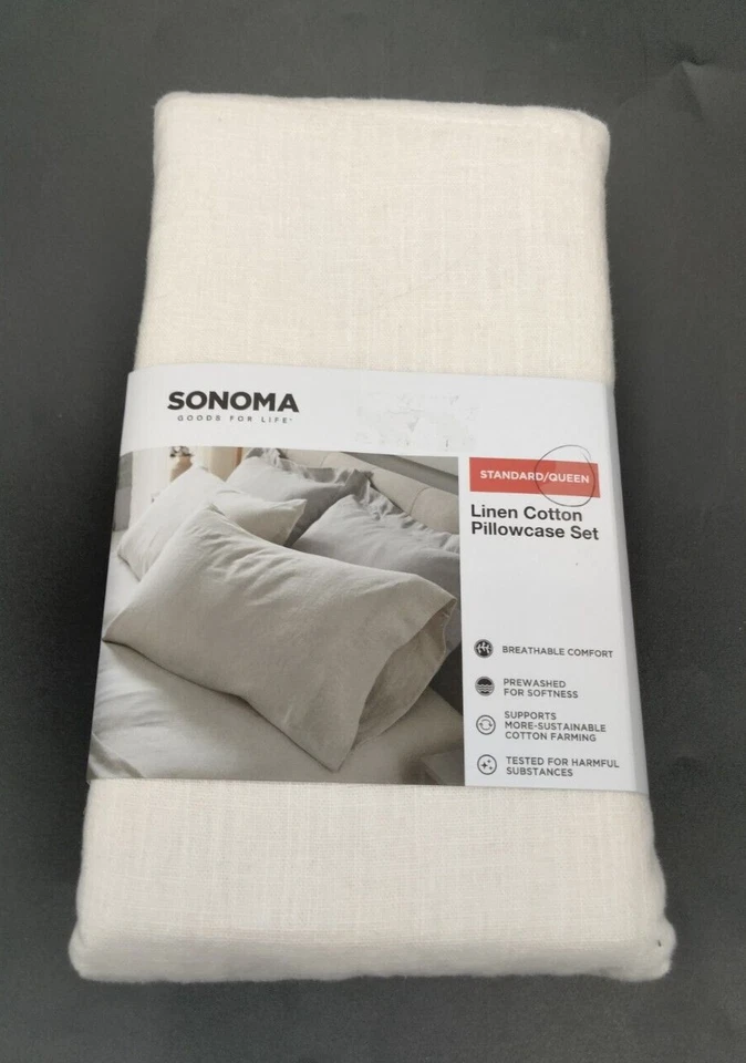Sonoma Standard Queen 2 PC Pillow Case Set Cotton Linen Unbleached White NWT - Image 1 of 3