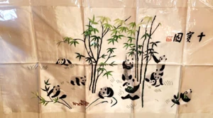 VINTAGE HANDWOVEN SILK CHINESE EMBROIDERY  TAPESTRY, Pandas, 52" x 27" - Picture 1 of 9