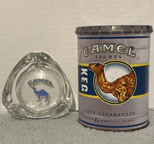 Camel Lights 40 Zigaretten Fass Blechdose mit Einsatz und Camel Logo Glas Aschenbecher - Bild 1 von 12